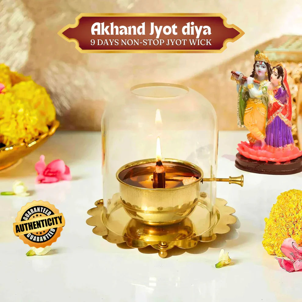 Brass Akhand Jyot Diya With Adjustable Bati Knob