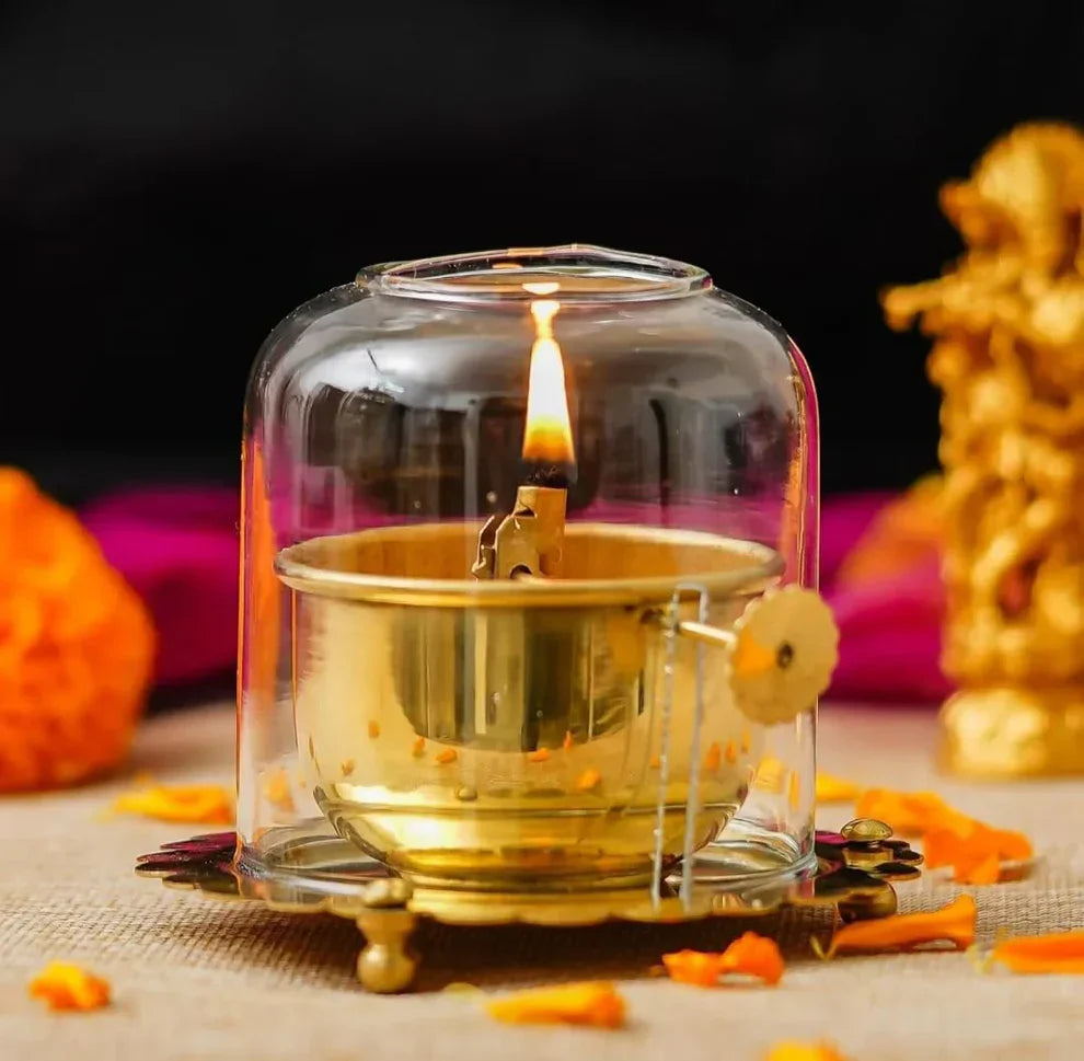 Brass Akhand Jyot Diya With Adjustable Bati Knob